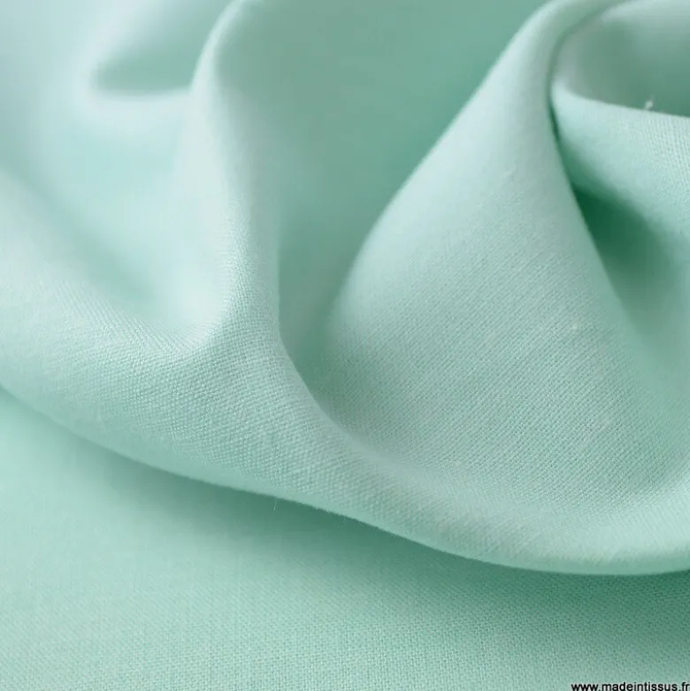 Tissu popeline coton uni tissé teint chambray coloris Vert MENTHE - OEKO TEX