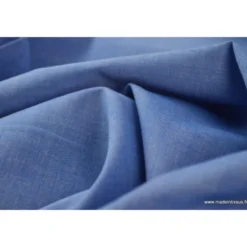 Tissu popeline coton uni tissé teint chambray coloris Bleu jean - OEKO TEX