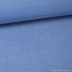Tissu popeline coton uni tissé teint chambray coloris Bleu jean - OEKO TEX