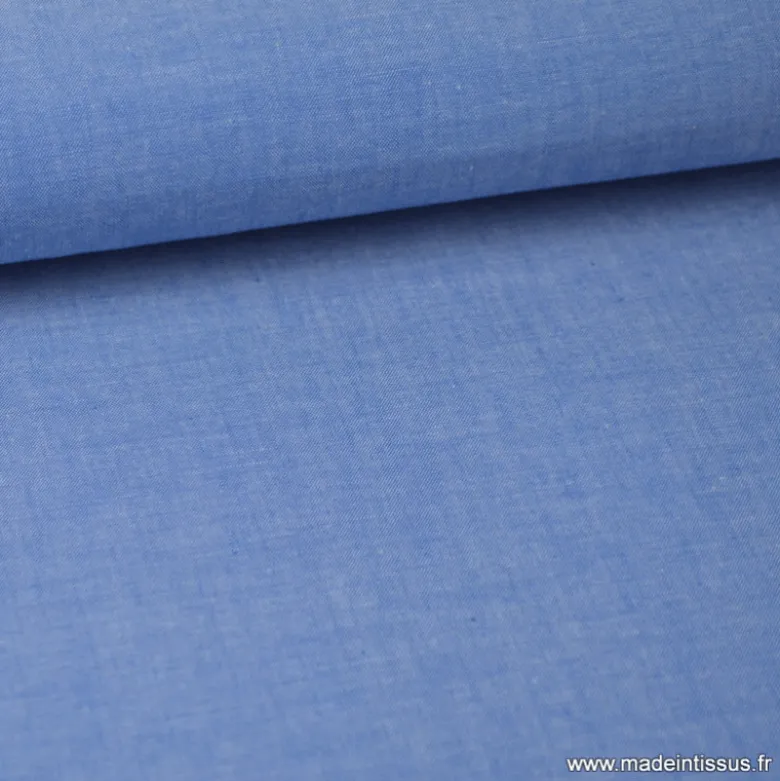 Tissu popeline coton uni tissé teint chambray coloris Bleu jean - OEKO TEX