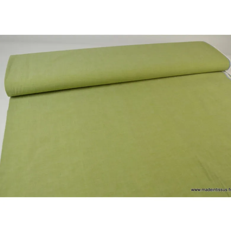 Tissu popeline coton uni tissé teint chambray coloris Fenouil - OEKO TEX