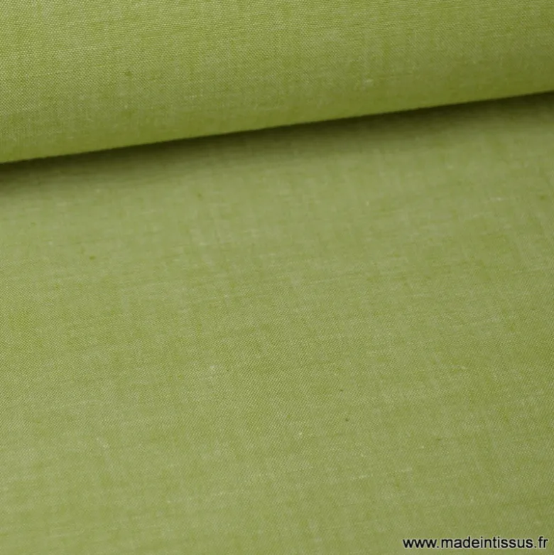 Tissu popeline coton uni tissé teint chambray coloris Fenouil - OEKO TEX
