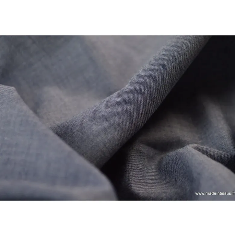 Tissu popeline coton uni tissé teint chambray coloris marine - OEKO TEX