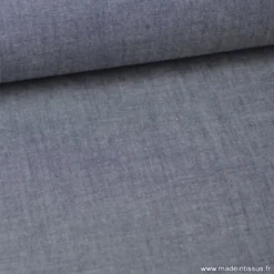 Tissu popeline coton uni tissé teint chambray coloris marine - OEKO TEX