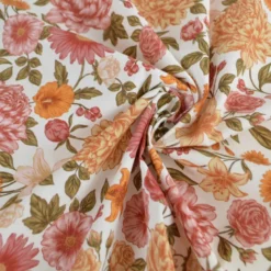 Tissu Popeline de coton Elisabeth motif fleurs rose et abricot - OEKO TEX