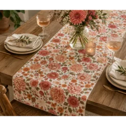 Tissu Popeline de coton Elisabeth motif fleurs rose et abricot - OEKO TEX