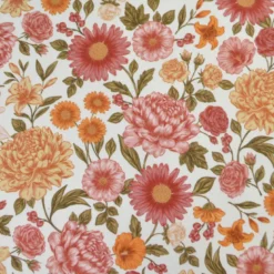 Tissu Popeline de coton Elisabeth motif fleurs rose et abricot - OEKO TEX