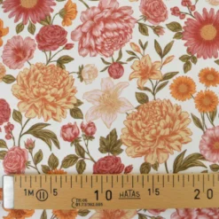 Tissu Popeline de coton Elisabeth motif fleurs rose et abricot - OEKO TEX
