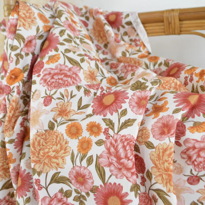 Tissu Popeline de coton Elisabeth motif fleurs rose et abricot - OEKO TEX