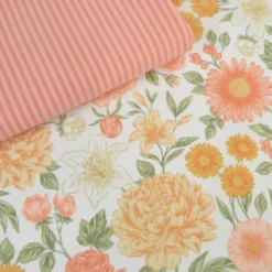Tissu Popeline de coton Elisabeth motif fleurs rose et vert - OEKO TEX