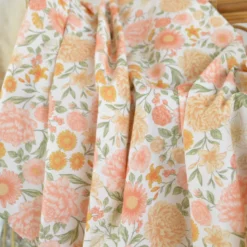 Tissu Popeline de coton Elisabeth motif fleurs rose et vert - OEKO TEX