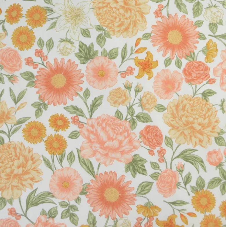 Tissu Popeline de coton Elisabeth motif fleurs rose et vert - OEKO TEX