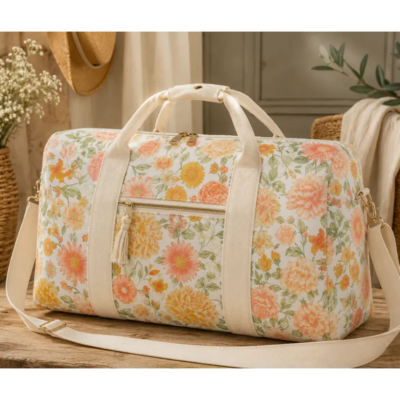 Tissu Popeline de coton Elisabeth motif fleurs rose et vert - OEKO TEX