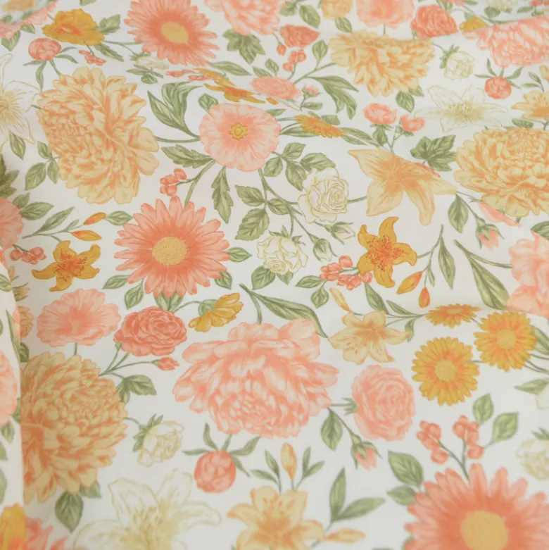 Tissu Popeline de coton Elisabeth motif fleurs rose et vert - OEKO TEX