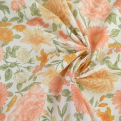 Tissu Popeline de coton Elisabeth motif fleurs rose et vert - OEKO TEX