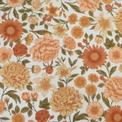 Tissu Popeline de coton Elisabeth motif fleurs abricot - OEKO TEX