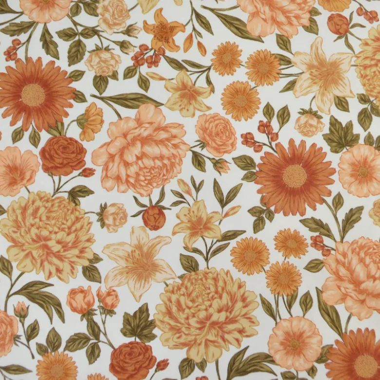 Tissu Popeline de coton Elisabeth motif fleurs abricot - OEKO TEX