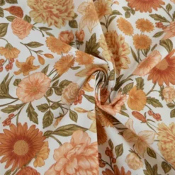 Tissu Popeline de coton Elisabeth motif fleurs abricot - OEKO TEX