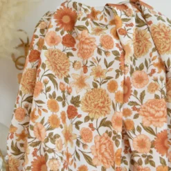 Tissu Popeline de coton Elisabeth motif fleurs abricot - OEKO TEX