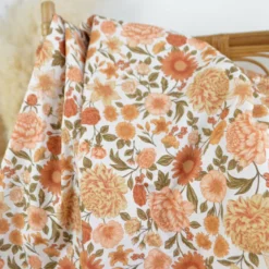 Tissu Popeline de coton Elisabeth motif fleurs abricot - OEKO TEX