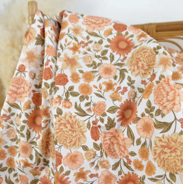 Tissu Popeline de coton Elisabeth motif fleurs abricot - OEKO TEX