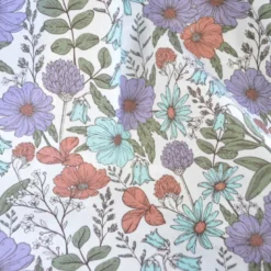 Tissu Popeline de coton fleurs parme et menthe - OEKO TEX
