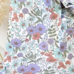Tissu Popeline de coton fleurs parme et menthe - OEKO TEX