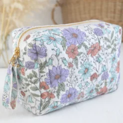 Tissu Popeline de coton fleurs parme et menthe - OEKO TEX