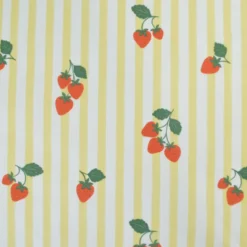 Tissu Popeline de coton Gariguette motif fraises et rayures jaunes - OEKO TEX