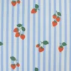 Tissu Popeline de coton Gariguette motif fraises et rayures bleues - OEKO TEX