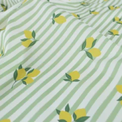 Tissu Popeline de coton Limoncello motif citrons et rayures amande - OEKO TEX