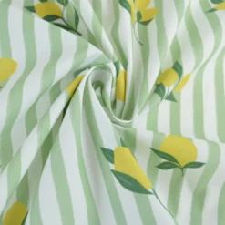 Tissu Popeline de coton Limoncello motif citrons et rayures amande - OEKO TEX