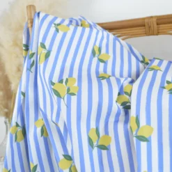 Tissu Popeline de coton Limoncello motif citrons et rayures bleues - OEKO TEX