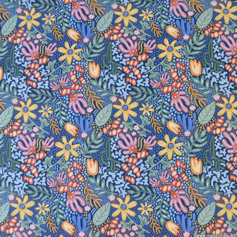 Tissu popeline de coton – Maui coraux bleus
