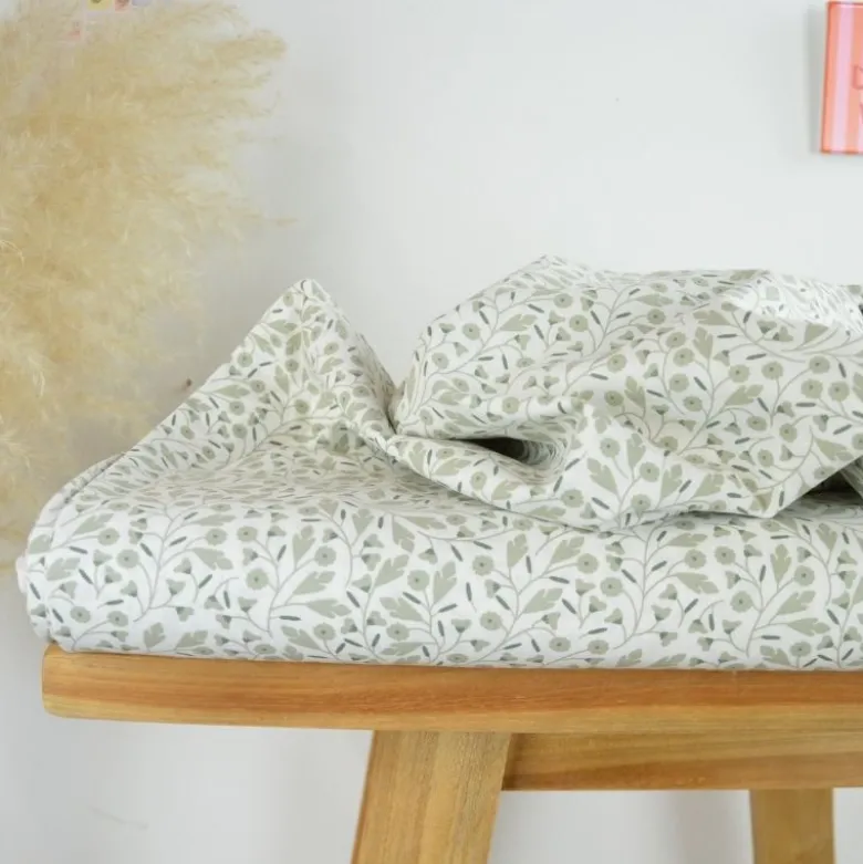 Tissu Popeline de coton motif branches de fleurs fond blanc cassé - OEKO TEX