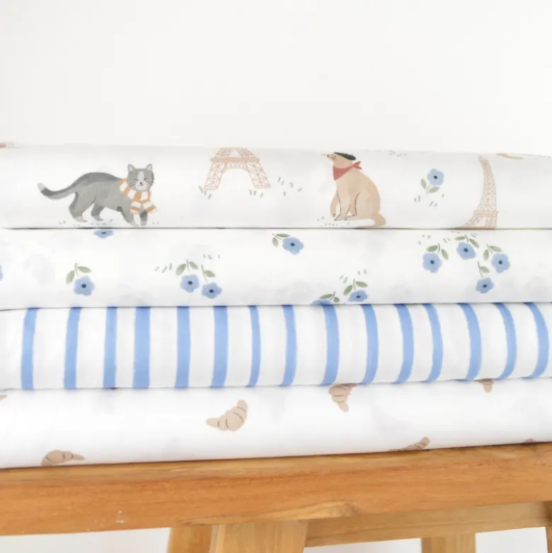 Tissu popeline de coton motif croissants fond blanc - OEKO TEX