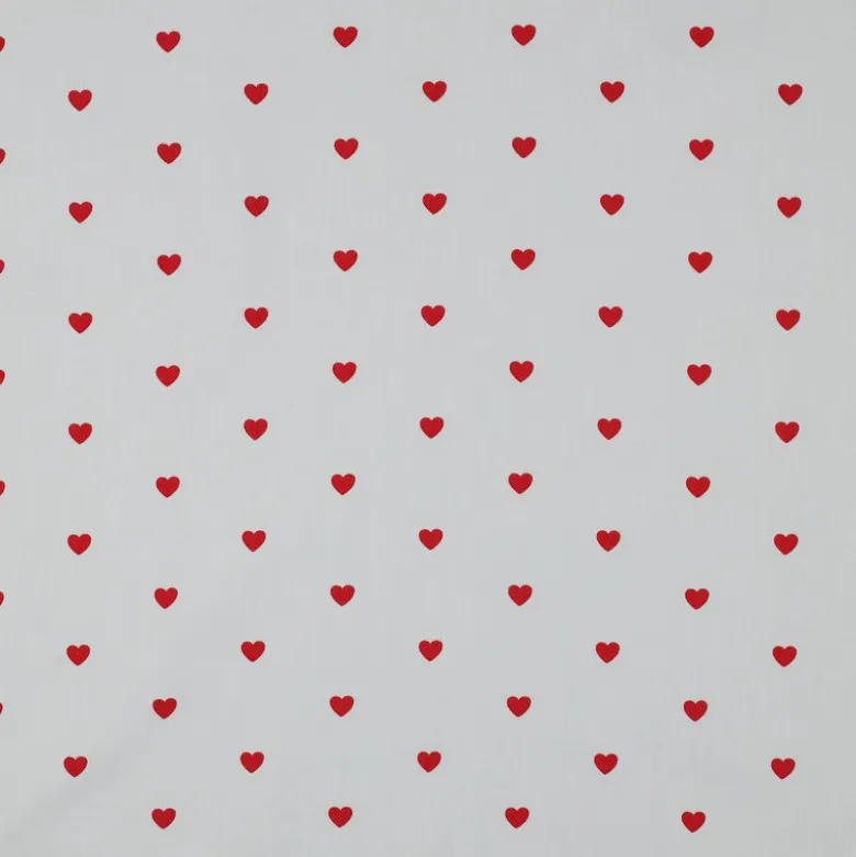 Tissu popeline de coton motif coeurs rouges fond blanc - OEKO TEX