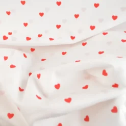 Tissu popeline de coton motif coeurs rouges fond blanc - OEKO TEX
