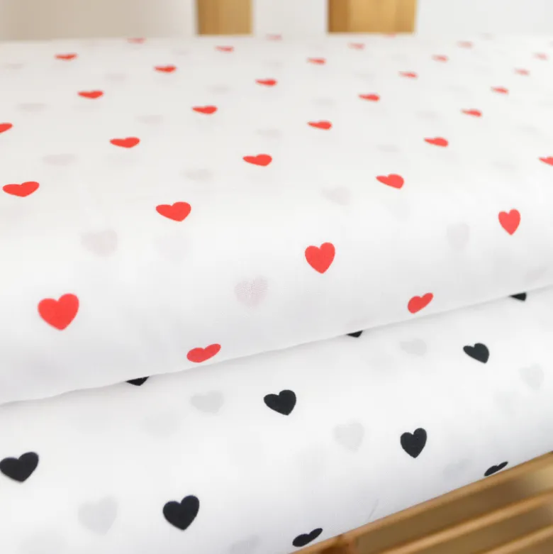 Tissu popeline de coton motif coeurs rouges fond blanc - OEKO TEX
