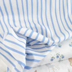 Tissu popeline de coton motif rayures bleues - OEKO TEX