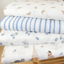 Tissu popeline de coton motif rayures bleues - OEKO TEX