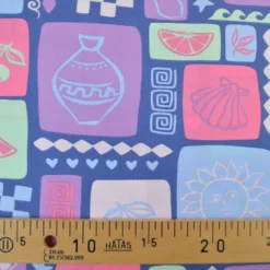 Tissu popeline de coton Poppy – motif patchwork d'été fond jean