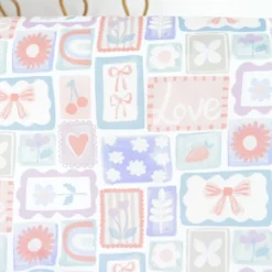 Tissu popeline de coton Poppy – motif patchwork Love Lilas