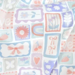 Tissu popeline de coton Poppy – motif patchwork Love Lilas