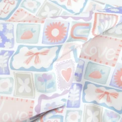 Tissu popeline de coton Poppy – motif patchwork Love Lilas