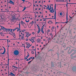 Tissu popeline de coton Poppy – motif ésotérique Solena – Fuchsia