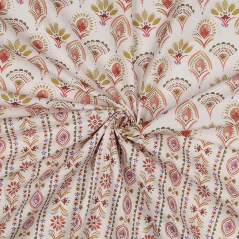 Tissu popeline de coton Poppy – motif rayures ethniques