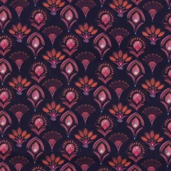 Tissu popeline de coton Poppy – Motif Nayana fond bleu marine – Oeko-Tex