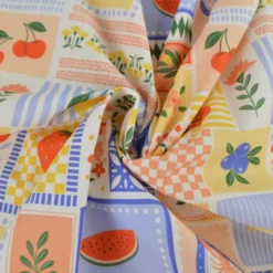 Tissu Popeline de coton Solea motif Patchwork jaune et bleu - OEKO TEX