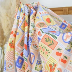 Tissu Popeline de coton Solea motif Patchwork jaune et bleu - OEKO TEX